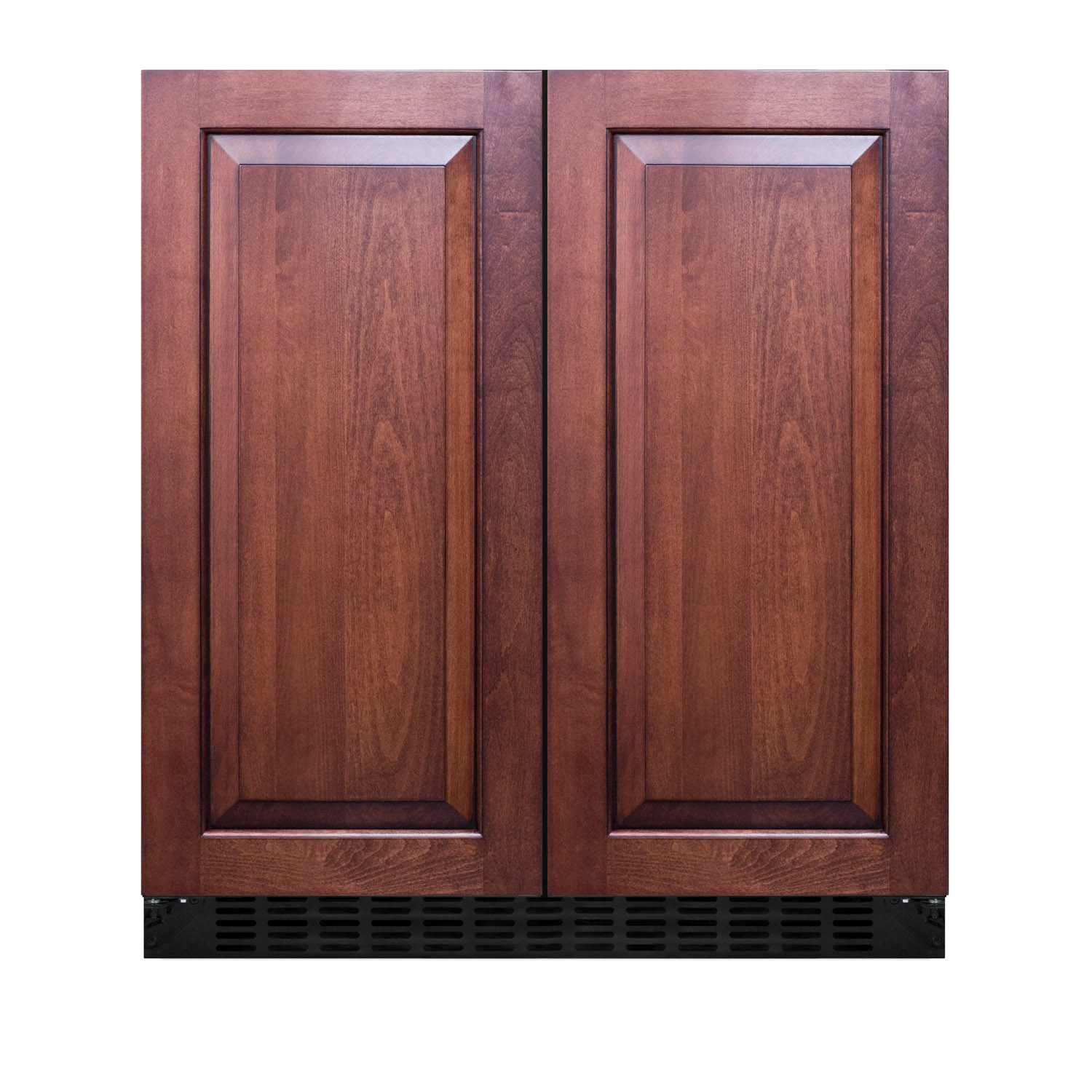 Frost-free side-by-side refrigerator-freezer for built-in or freestanding use with white cabinet, panel-ready doors, door storage, and digital controls